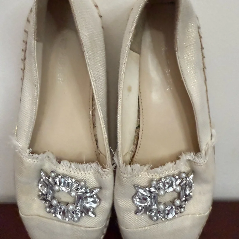 Marc Fischer Women's Beige Espadrilles with Silver Embellishments size 8